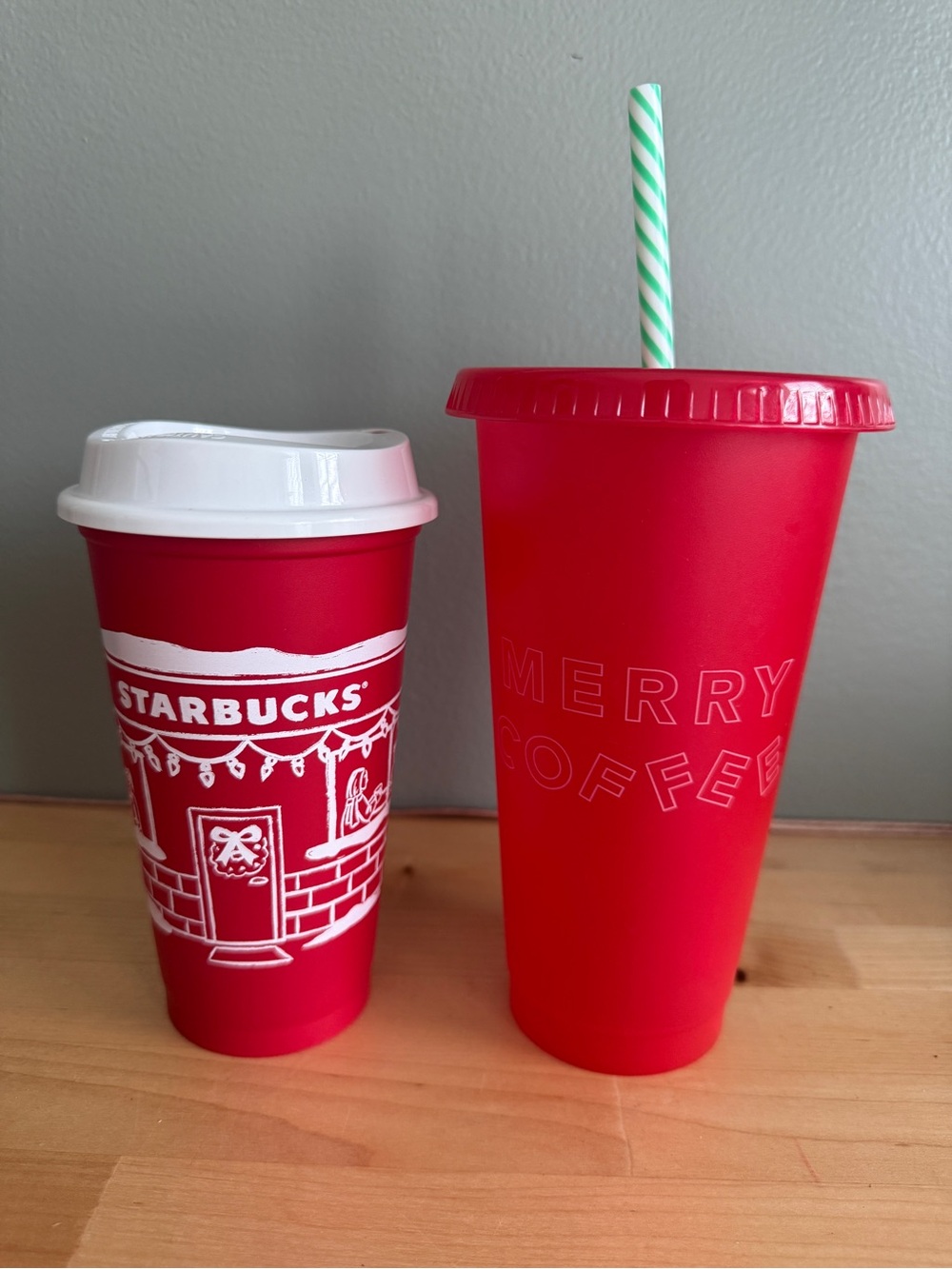 Starbucks Red Holiday Reusable Cups with White Lids New Never Used